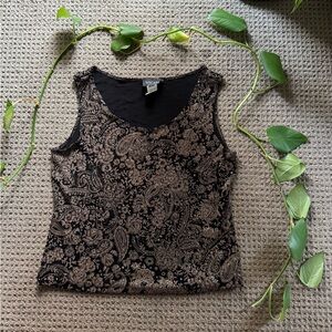 Xscape Black and Tan Paisley Tank Top